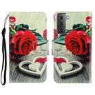 For Samsung Galaxy S22 5G 3D Colored Drawing Horizontal Flip Leather Phone Case(Red Rose) - 1