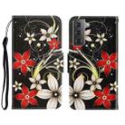 For Samsung Galaxy S22+ 5G 3D Colored Drawing Horizontal Flip Leather Phone Case(Red Flower) - 1