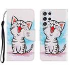 For Samsung Galaxy S22 Ultra 5G 3D Colored Drawing Horizontal Flip Leather Phone Case(Red Mouth Cat) - 1