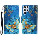 For Samsung Galaxy S22 Ultra 5G 3D Colored Drawing Horizontal Flip Leather Phone Case(Jade Butterfly) - 1