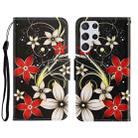 For Samsung Galaxy S22 Ultra 5G 3D Colored Drawing Horizontal Flip Leather Phone Case(Red Flower) - 1