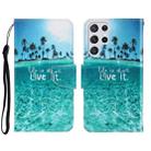 For Samsung Galaxy S22 Ultra 5G 3D Colored Drawing Horizontal Flip Leather Phone Case(Coconut Tree) - 1
