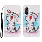 For Xiaomi Redmi K40 3D Colored Drawing Horizontal Flip Leather Phone Case(Red Mouth Cat) - 1