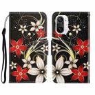 For Xiaomi Redmi K40 3D Colored Drawing Horizontal Flip Leather Phone Case(Red Flower) - 1