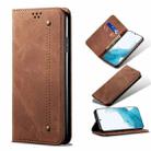 For Samsung Galaxy S22 5G Denim Texture Casual Style Horizontal Flip Leather Case with Holder & Card Slots & Wallet(Brown) - 1