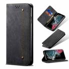 For Samsung Galaxy S22 Ultra 5G Denim Texture Casual Style Horizontal Flip Leather Case with Holder & Card Slots & Wallet(Black) - 1