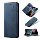 For Samsung Galaxy S22 Ultra 5G Denim Texture Casual Style Horizontal Flip Leather Case with Holder & Card Slots & Wallet(Blue) - 1