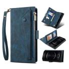 For Samsung Galaxy S22 Ultra 5G Retro Frosted Horizontal Flip Leather Phone Case with Holder & Card Slot & Wallet & Zipper Pocket & Lanyard(Blue) - 1