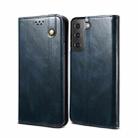 For Samsung Galaxy S22 5G Simple Wax Crazy Horse Texture Horizontal Flip Leather Phone Case with Card Slots & Holder(Blue) - 1