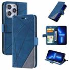 For iPhone 13 Pro Max Skin Feel Splicing Horizontal Flip Leather Phone Case (Blue) - 1