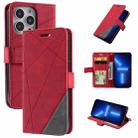 For iPhone 13 Pro Max Skin Feel Splicing Horizontal Flip Leather Phone Case (Red) - 1