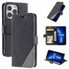 For iPhone 13 Pro Max Skin Feel Splicing Horizontal Flip Leather Phone Case (Black) - 1