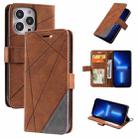 For iPhone 13 Pro Max Skin Feel Splicing Horizontal Flip Leather Phone Case (Brown) - 1