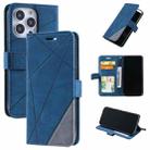 For iPhone 13 Pro Skin Feel Splicing Horizontal Flip Leather Phone Case (Blue) - 1