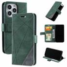 For iPhone 13 Pro Skin Feel Splicing Horizontal Flip Leather Phone Case (Green) - 1