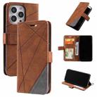 For iPhone 13 Pro Skin Feel Splicing Horizontal Flip Leather Phone Case (Brown) - 1