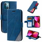 For iPhone 13 Skin Feel Splicing Horizontal Flip Leather Phone Case(Blue) - 1