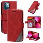 For iPhone 13 Skin Feel Splicing Horizontal Flip Leather Phone Case(Red) - 1