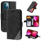 For iPhone 13 Skin Feel Splicing Horizontal Flip Leather Phone Case(Black) - 1