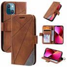 For iPhone 13 Skin Feel Splicing Horizontal Flip Leather Phone Case(Brown) - 1