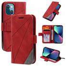 For iPhone 13 mini Skin Feel Splicing Horizontal Flip Leather Phone Case (Red) - 1