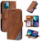 For iPhone 13 mini Skin Feel Splicing Horizontal Flip Leather Phone Case (Brown) - 1