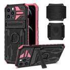For iPhone 12 Pro Kickstand Detachable Armband Phone Case(Pink) - 1