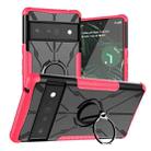 For Google Pixel 6 Pro Armor Bear Shockproof PC + TPU Phone Case with Ring Holder(Rose Red) - 1