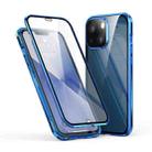 Electroplating Frame Double Sides Tempered Glass Magnetic Adsorption Phone Case For iPhone 13 mini(Blue) - 1