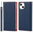 For iPhone 13 Litchi Texture Genuine Leather Phone Case With Lanyard & Holder & Card Slots & Wallet(Dark Blue) - 1