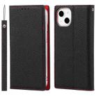 For iPhone 13 mini Litchi Texture Genuine Leather Phone Case With Lanyard & Holder & Card Slots & Wallet (Black) - 1