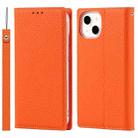 For iPhone 13 mini Litchi Texture Genuine Leather Phone Case With Lanyard & Holder & Card Slots & Wallet (Orange) - 1