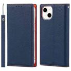 For iPhone 13 mini Litchi Texture Genuine Leather Phone Case With Lanyard & Holder & Card Slots & Wallet (Dark Blue) - 1