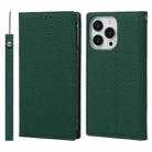 For iPhone 13 Pro Litchi Texture Genuine Leather Phone Case With Lanyard & Holder & Card Slots & Wallet (Dark Green) - 1