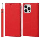 For iPhone 13 Pro Max Litchi Texture Genuine Leather Phone Case With Lanyard & Holder & Card Slots & Wallet (Red) - 1