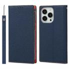 For iPhone 13 Pro Max Litchi Texture Genuine Leather Phone Case With Lanyard & Holder & Card Slots & Wallet (Dark Blue) - 1