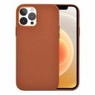 For iPhone 12 / 12 Pro WiWU PC + Calfskin Genuine Leather Phone Case(Brown) - 1