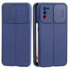 For Samsung Galaxy A02s / M02s Litchi Texture Sliding Camshield TPU Phone Case(Blue) - 1