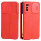 For Samsung Galaxy A02s / M02s Litchi Texture Sliding Camshield TPU Phone Case(Red) - 1