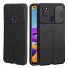 For Samsung Galaxy A21s Litchi Texture Sliding Camshield TPU Phone Case(Black) - 1