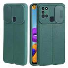 For Samsung Galaxy A21s Litchi Texture Sliding Camshield TPU Phone Case(Dark Green) - 1