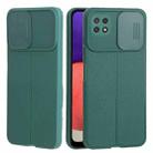 For Samsung Galaxy A22 5G Litchi Texture Sliding Camshield TPU Phone Case(Dark Green) - 1