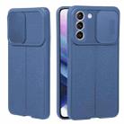 For Samsung Galaxy S21+ 5G Litchi Texture Sliding Camshield TPU Phone Case(Blue) - 1