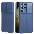 For Samsung Galaxy S21 Ultra 5G Litchi Texture Sliding Camshield TPU Phone Case(Blue) - 1