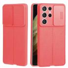 For Samsung Galaxy S21 Ultra 5G Litchi Texture Sliding Camshield TPU Phone Case(Red) - 1