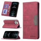 For iPhone 12 / 12 Pro Magnetic Splicing Leather Phone Case(Red) - 1