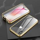 For iPhone X / XS Ultra Slim Double Sides Magnetic Adsorption Angular Frame Tempered Glass Magnet Flip Case(Gold) - 1