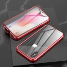 For iPhone XR Ultra Slim Double Sides Magnetic Adsorption Angular Frame Tempered Glass Magnet Flip Case(Red) - 1