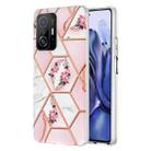 For Xiaomi Mi 11T / Mi 11T Pro Electroplating Splicing Marble Flower TPU Phone Case(Pink Flower) - 1