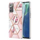 For Samsung Galaxy Note20 Electroplating Splicing Marble Flower TPU Phone Case(Pink Flower) - 1